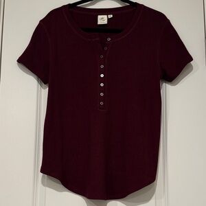 White Crow Burgundy Short Sleeve Button-Up Tee